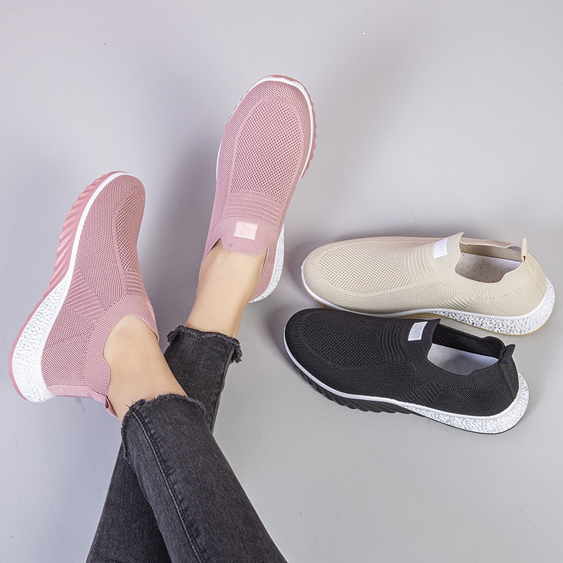 Batavia Sepatu olahraga impor premium perempuan terbaru rajut adem antislip antiaus sepatu lari anak perempuan  Sport Pink Hitam Abu Grey kanvas  sekolah korea Onlinemall A121