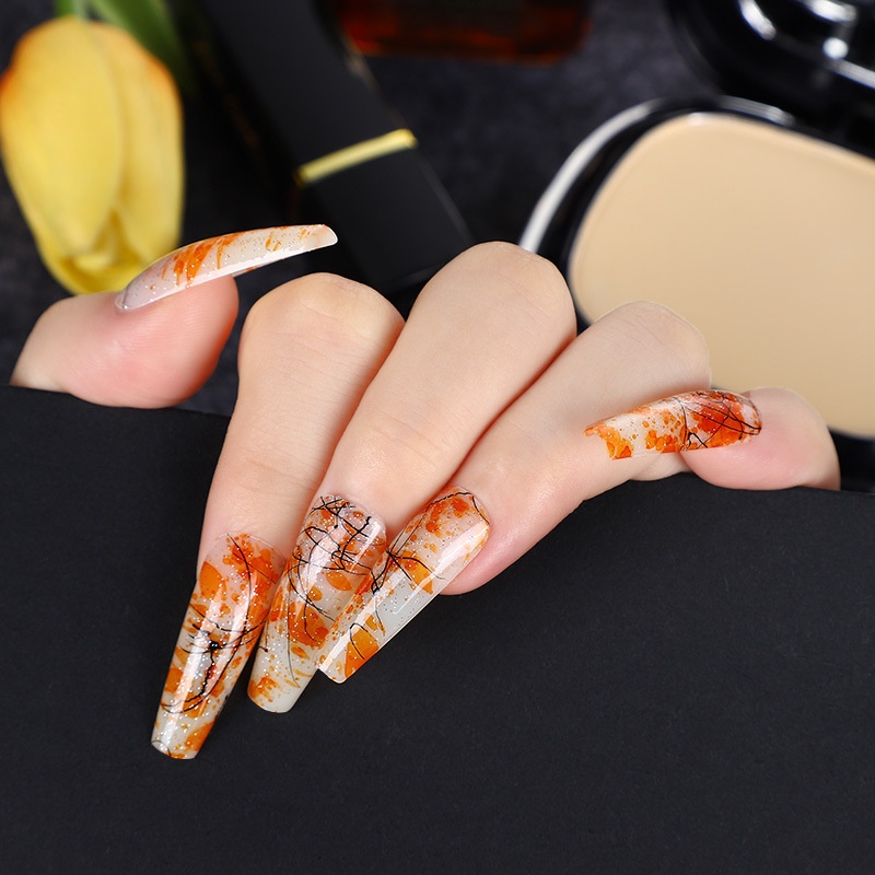 [24Pcs/Box 12 Different Size Natural Vignetting Brushing  Full Cover Long Ballerina Coffin Fake Nails] [Clear Acrylic Artificial False Nails Tips] [DIY Nail Art Accessories]