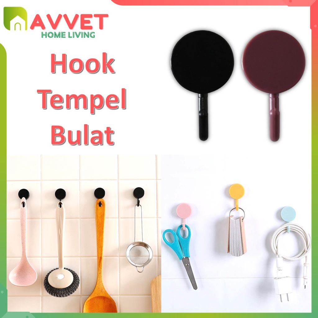 AVVET Gantungan Hook Bulat Polos Tempel Tembok Wall Hook Stiker Dinding Kail Tempel Kuat Serbaguna