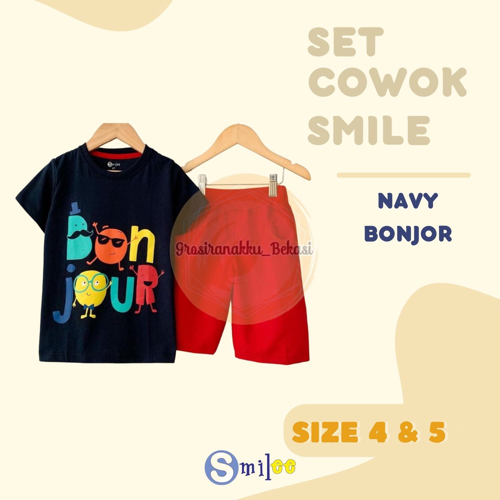 Setelan Anak Cowo Navy Bonjour Size 4&amp;5thn Murah