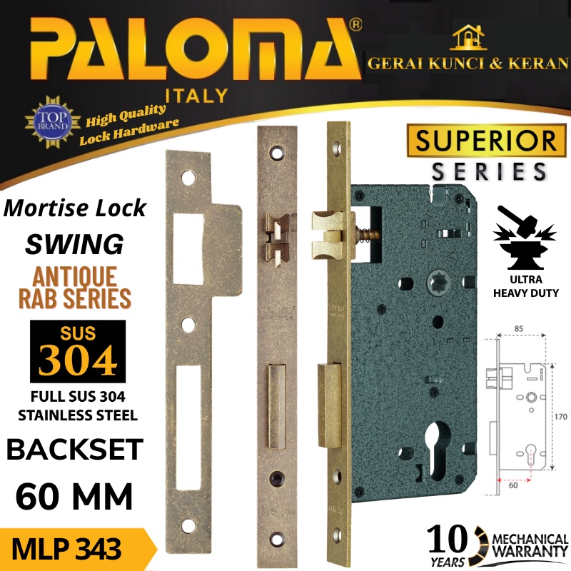 BODY KUNCI PINTU PALOMA SWING MLP 343 ANTIK RAB  SUPERIOR 60 MM MORTISE LOCK SWING