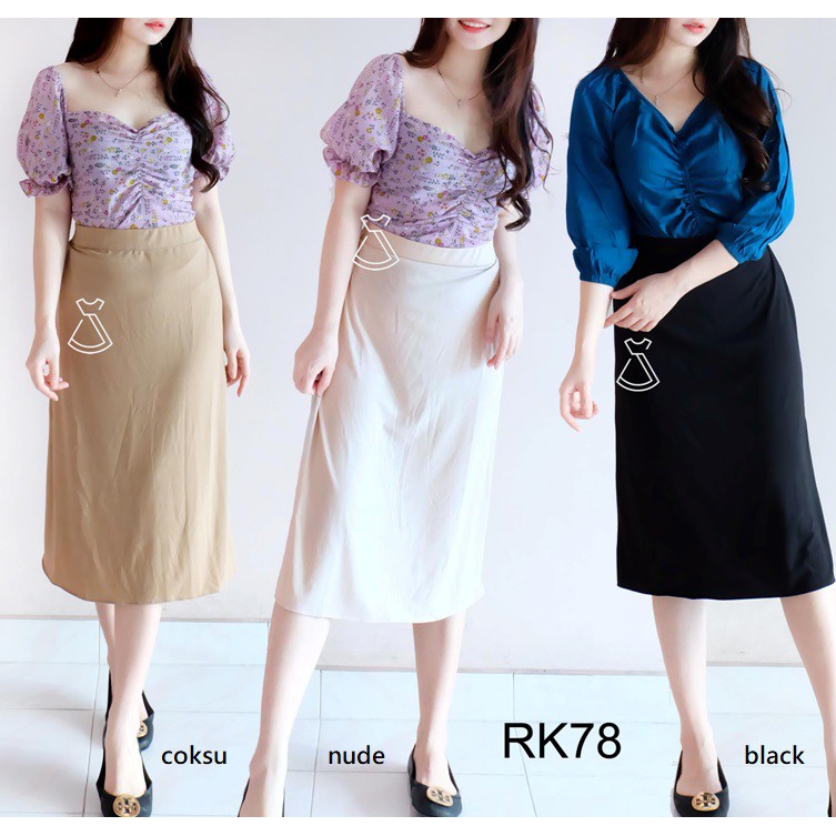 RK78 - ROK MIDI SKIRT SCUBA POLOS CASUAL ROK KANTOR WANITA