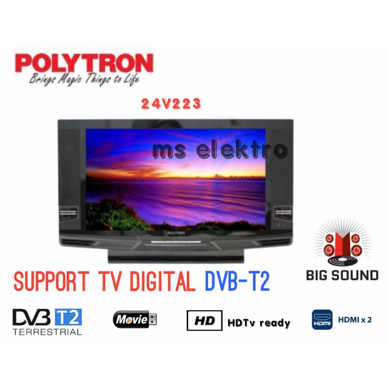 TV LED Polytron 24 inch Digital DVBT2 model tabung 24v123 24v223