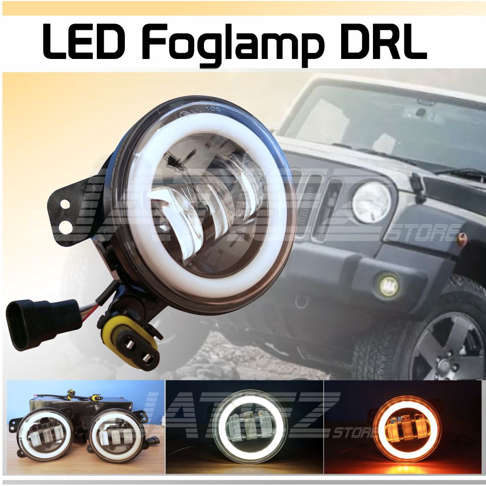 Lampu Foglamp LED Jeep Rubicon 3 Lensa Daymaker Mini Angel Eyes 4 Inch