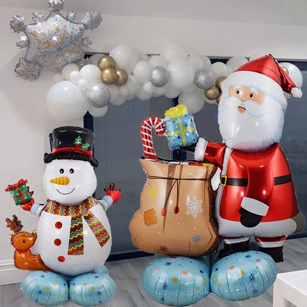 AUGUSTINA Standing Balon Tiup 3D Mainan Anak Santa, Snowman Bentuk Kartun Foil Santa Balon