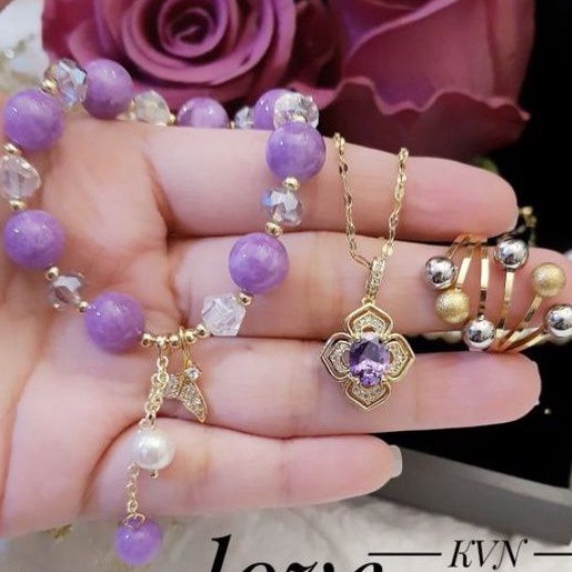 Gelang Kristal Batu Giok dan Titanium Set Perhiasan Wanita GB9297