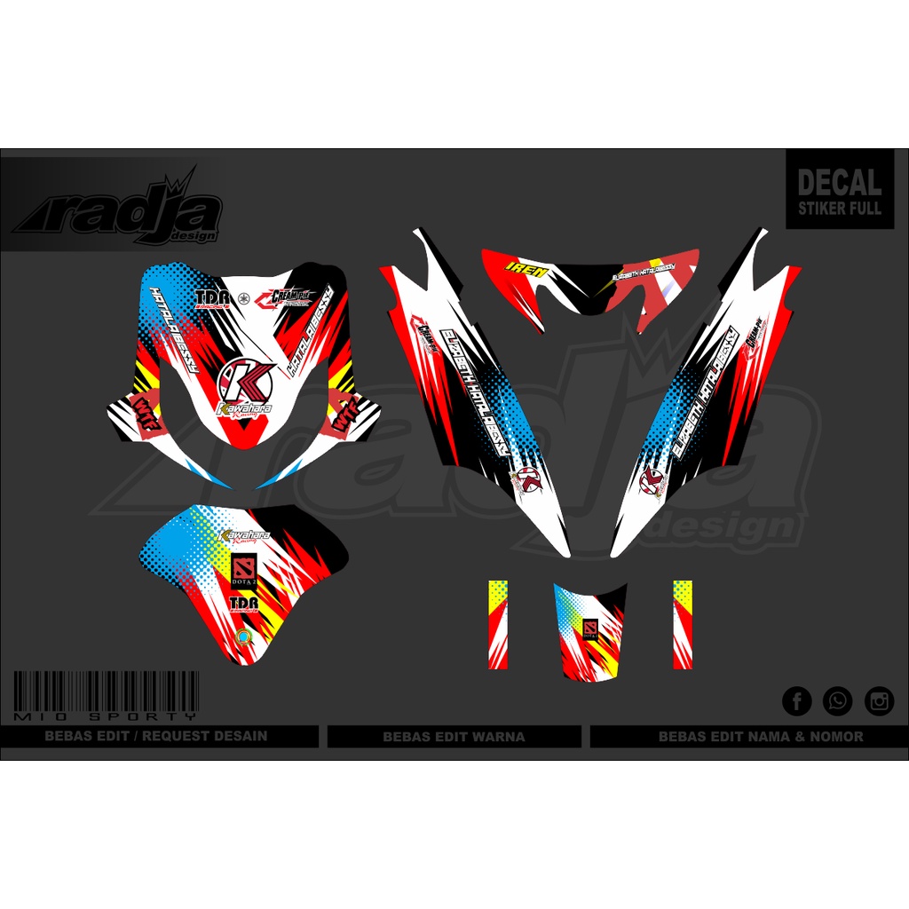 DECAL STICKER MIO SPORTY FULLBODY - DEKAL STIKER MERAH HITAM BIRU (004) KATALOG 2018-2019