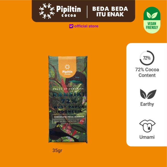 

54ekh Pipiltin Cocoa Dark Chocolate - Chocolate Bar Ransiki 72% - 35Gr 60J