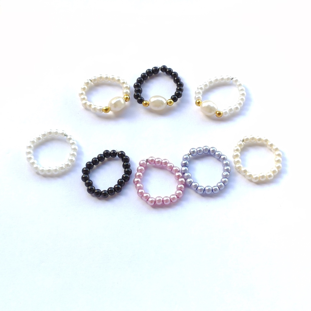 Pearl Basic Beads Ring | Cincin Mutiara Adjustable Manik Korea, Perhiasan Wanita Pria Kekinian, Retr