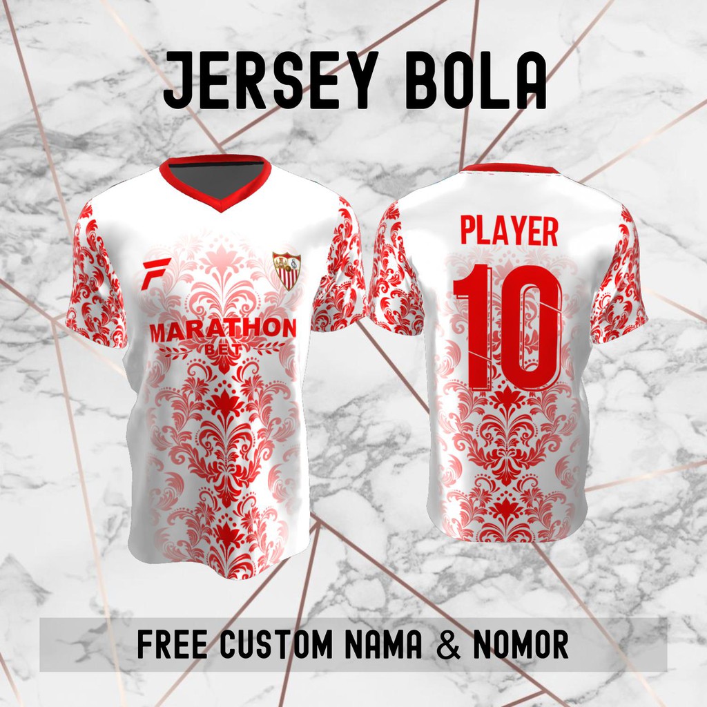 Jersey Batik Sevilla Klub Bola Baju Kaos Custom Nama dan Nomor Punggung - 413