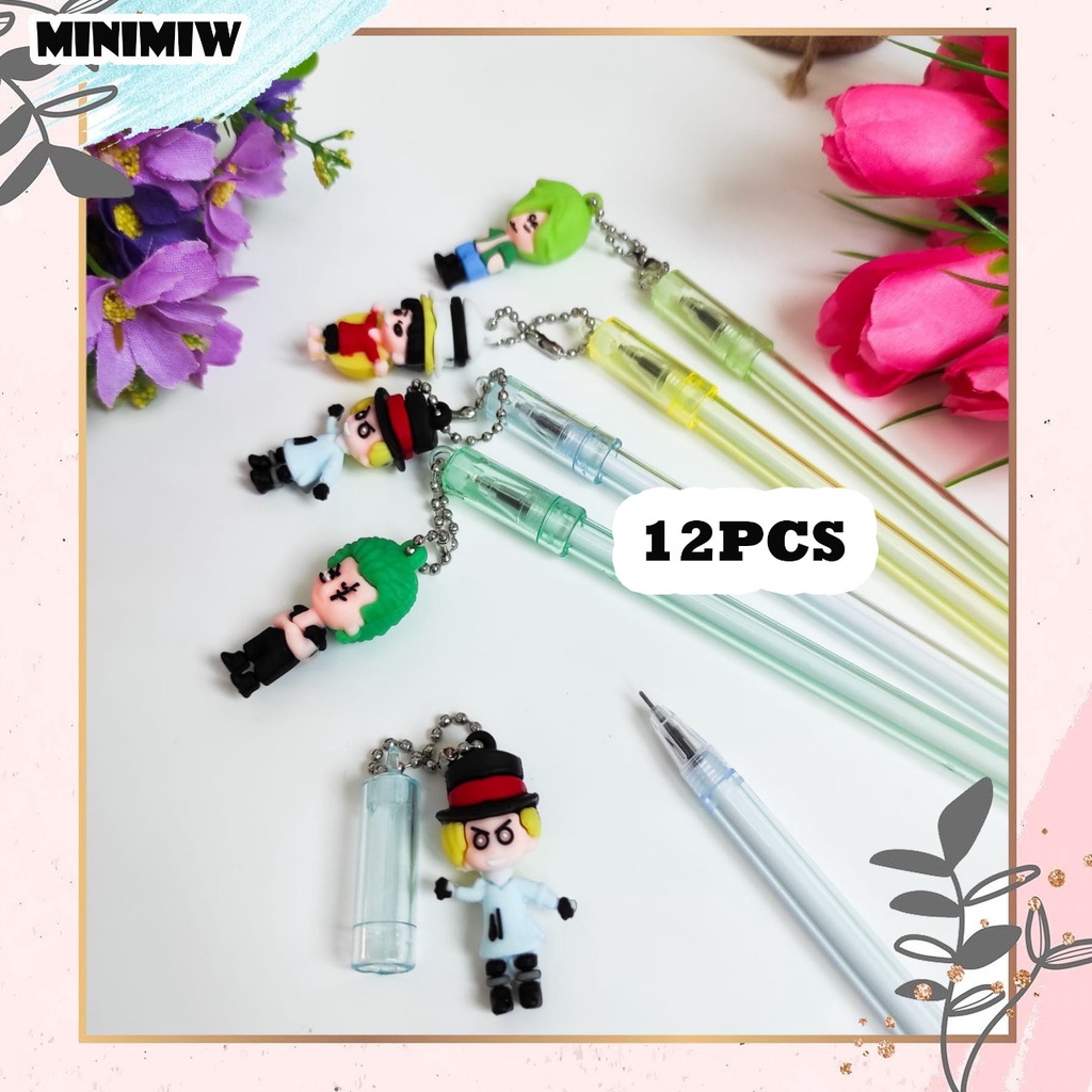 SELUSIN PULPEN GANTUNGAN ONE PIECE ISI 12 PCS BOLPEN ANIME ALAT TULIS BOLPOIN UNIK IMUT PEN GEL KARAKTER PENA UNIK LUCU MURAH