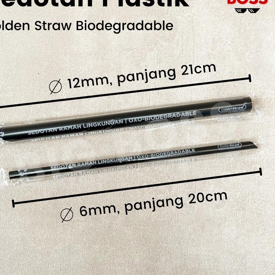 Sedotan Boba Plastik 12mm Hitam STERIL Higienis Golden Straw OXO Bungkus Plastik 250 Batang / Sedota