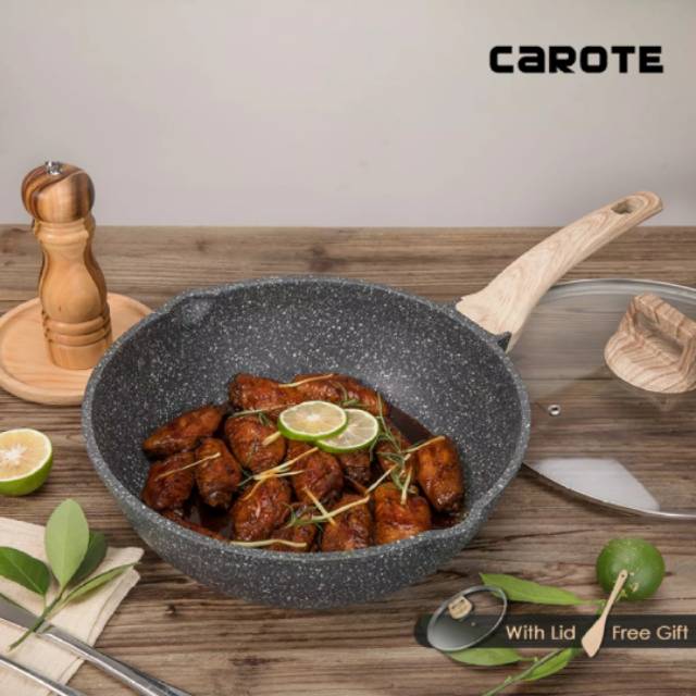 Ready Carote Deep Fry Pan 24cm Wajan Kuali Wok Penggorengan Panci Granite Anti Lengket Non Stick