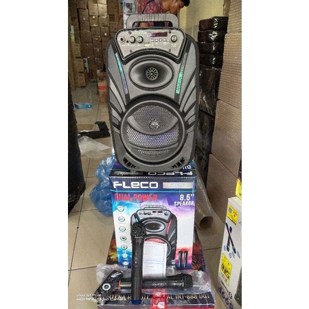 paket speaker portabel fleco f8606 free 2 pcs mic wireless + remote control promo