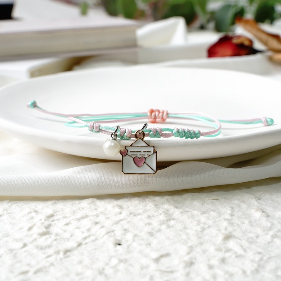 [Big Sale]1 Pcs Gelang Wanita Korea Gelang Couple Sahabat Manik Tali  Braided Bracelet/Friendship Adjustable Fashion Aksesoris-Surat Cinta