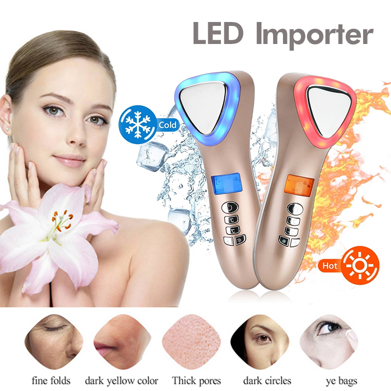 COD LED Hot Cold Hammer Facial Lifting Vibration Massager Body&amp;Face Ultrasonic Cryotherapy