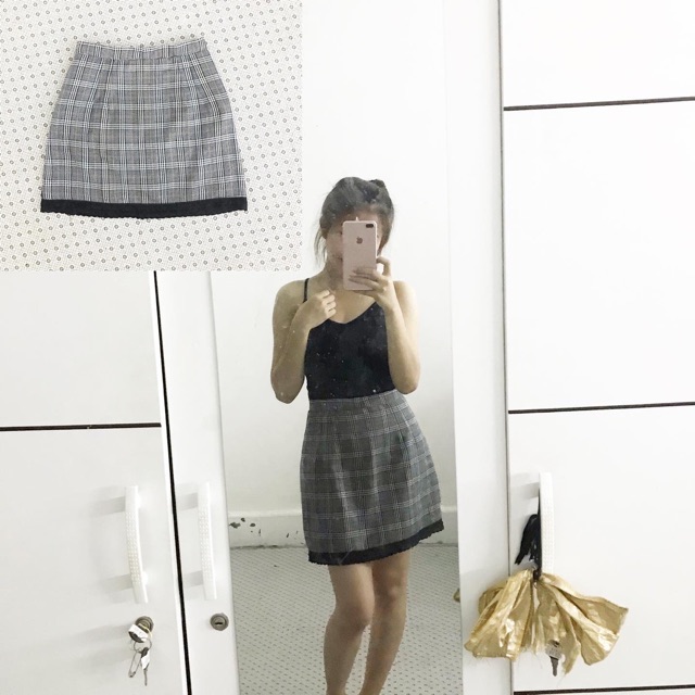 A line skirt/rok houndstooth mini preloved second bekas branded