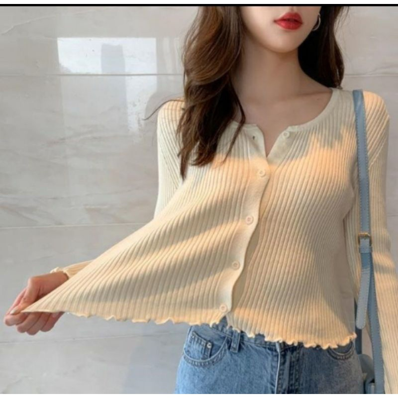 Cardigan Rajut wanita Kringkle /CropTop Cardigan Rajut Korean style /Shirt_Wanita_Korea Lengan Panjang(BB)=35-55-KG