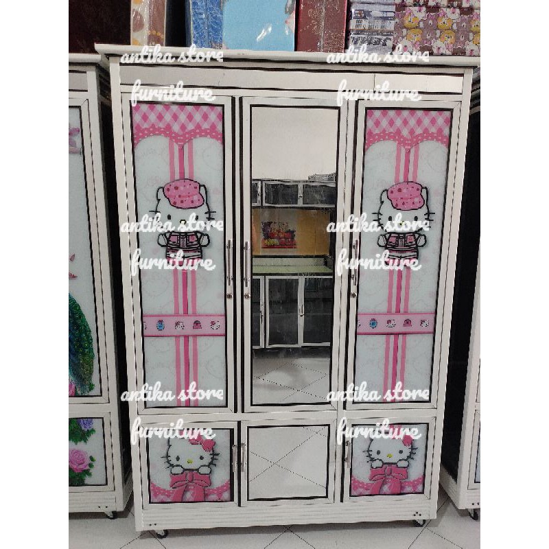 Lemari HELLO KITTY alumunium Kaca putih susu
