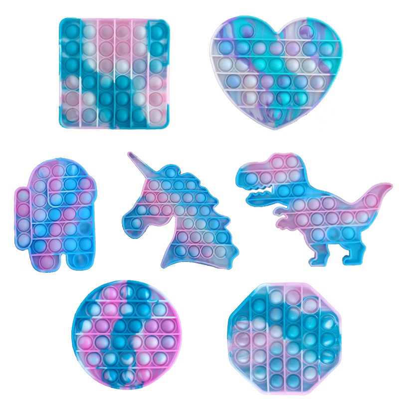 glinkshop1 Pop it Square Unicorn Dinosaurus Among Us Love Bulat popit Marble Degradasi Tie Dye-1