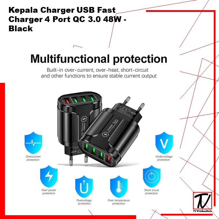 Adaptor Quick Charger USB Fast Charger 4 Port QC 3.0 48W