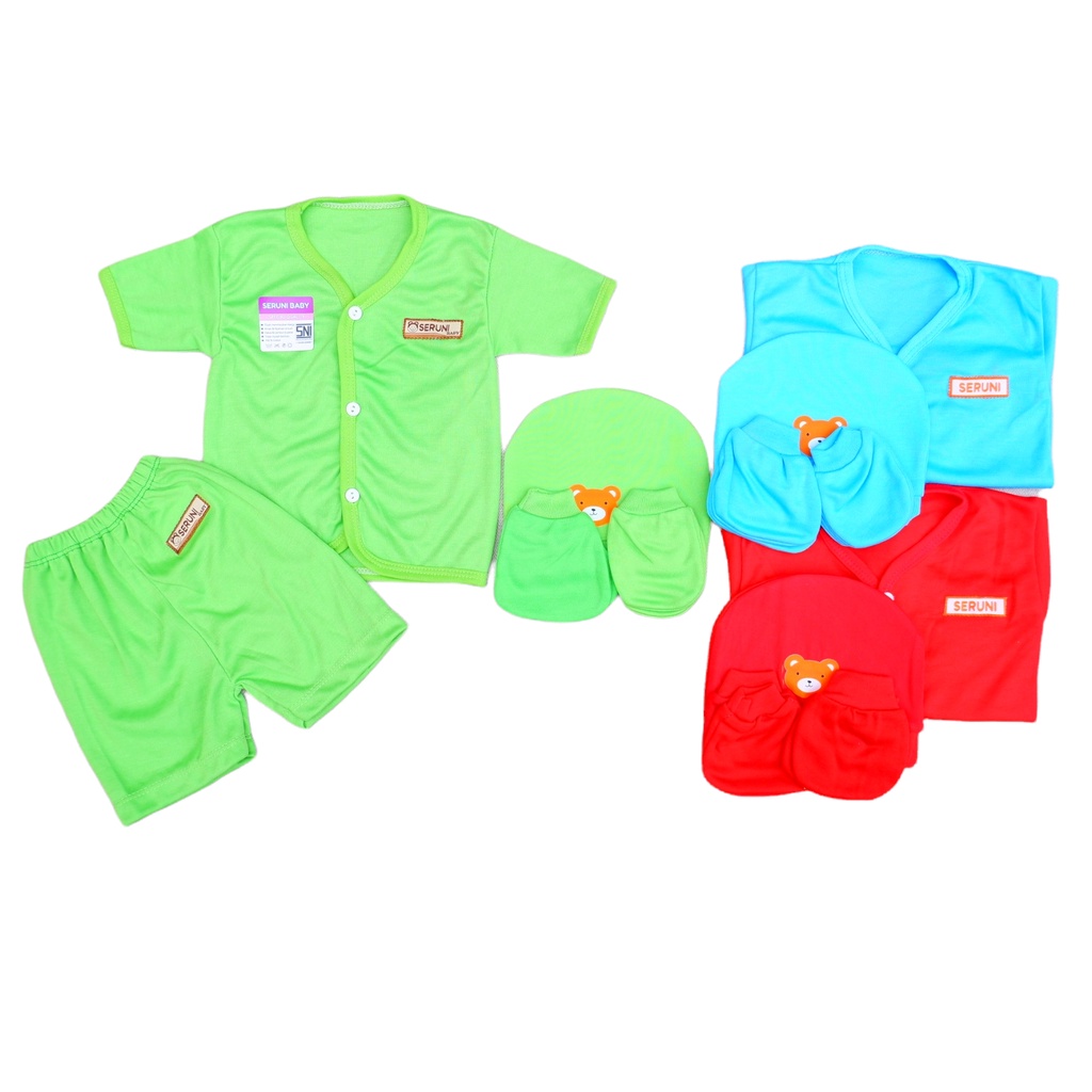 SERUNI BABY SNI - 4IN1 Piyama Bayi SNI 0-3 Bulan ( Set Piyama + TOPI+SARUNG TANGAN+SARUNG KAKI ) Baju Tidur Bayi Seruni Wartu