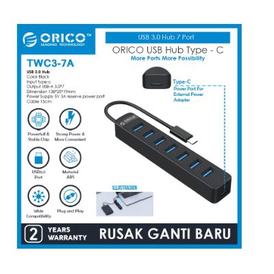 Type-c to Usb A 3.0 hub orico 7 port 5Gbps with pd Usb-c twc3-7a - Terminal usb3.0 7 slot