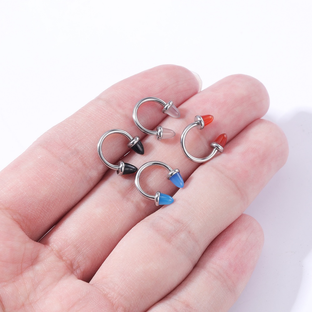 1pc Anting Tindik Hidung / Alis / Bibir Bahan Stainless Steel Hias Batu Agate 4 Warna Untuk Wanita