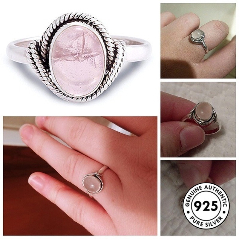 Cincin S925 Silver Hias Kristal Warna Pink Gaya Vintage