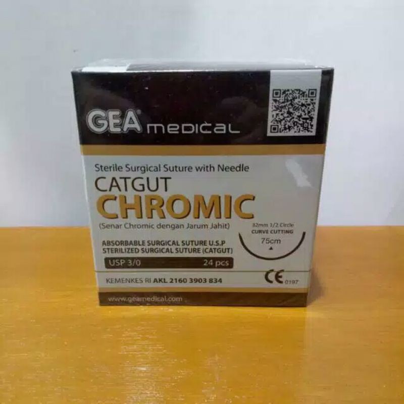 Catgut chromic 3/0 + jarum gea / senar chromic dengan jarum jahit