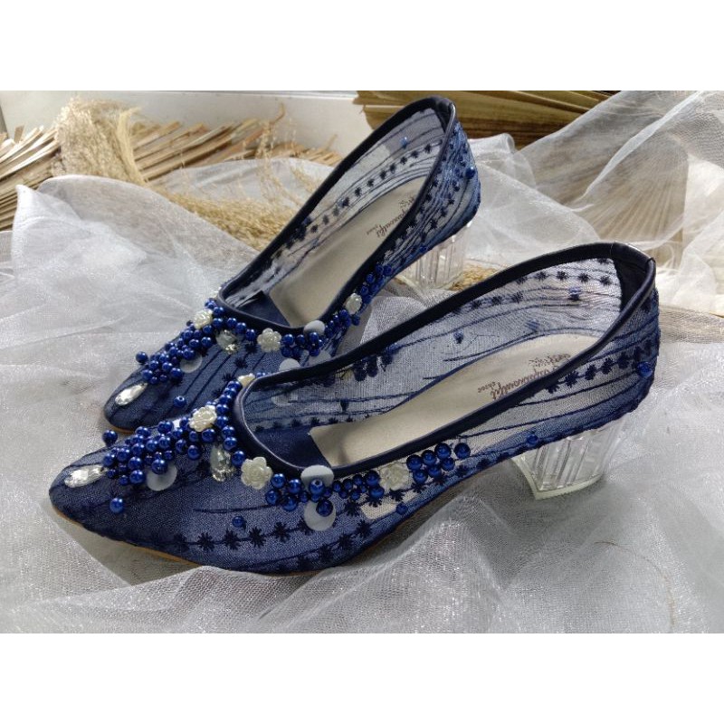 sepatu rubisa navy sepatu wedding wanita sepatu cantik 5cm kaca