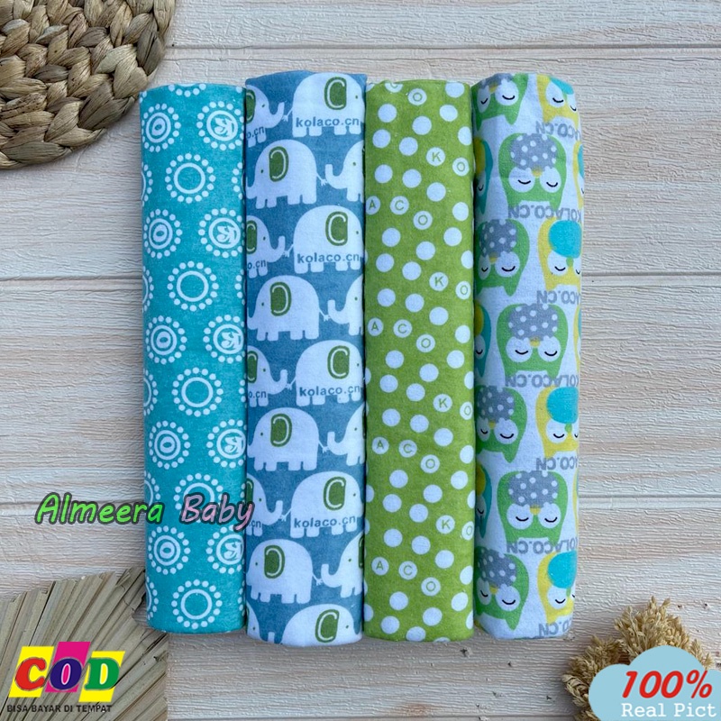 Isi 4 PCS Bedong Bayi Pernel Bayi Motif Karakter Bayi Baru Lahir Ukuran 95 Cm x 75 Cm Almeera Baby And Kids