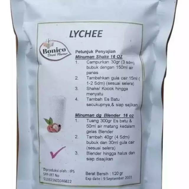 

Bonico LYCHEE 120gr bubuk minuman ice blend drink flavour powder