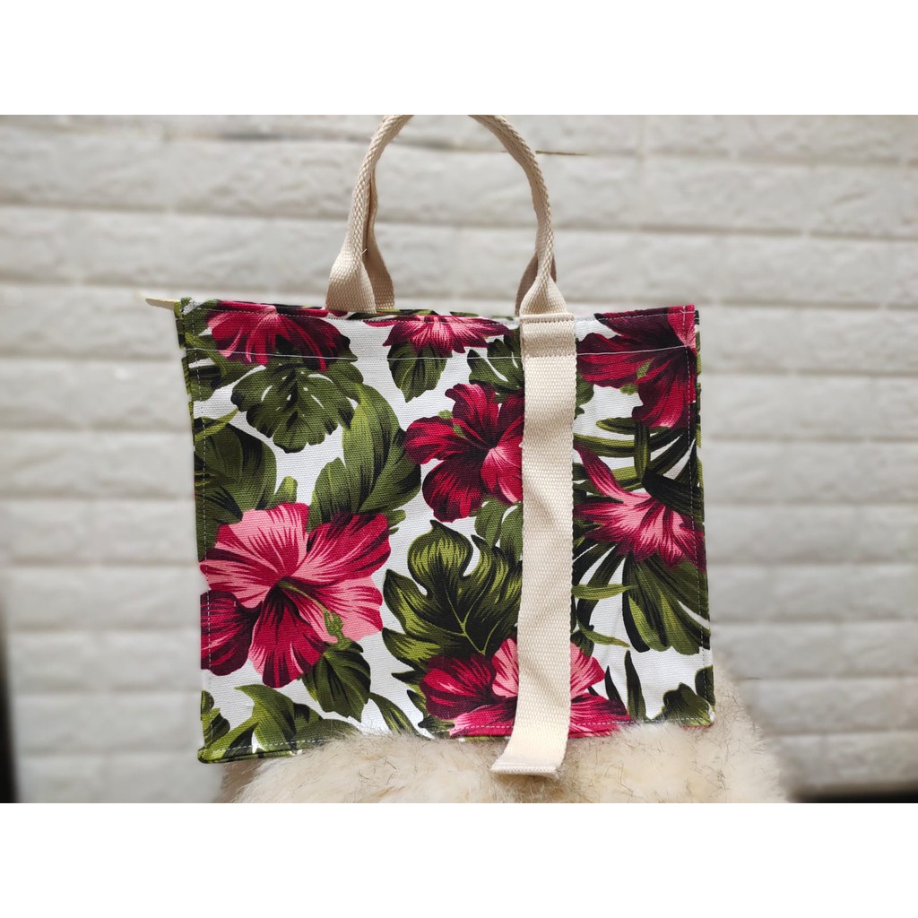 totebag kanvas tas wanita M S glow model jinjing motif terbaru size 30x10x25 cm