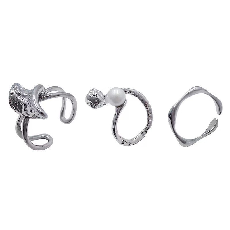 Cincin Model Terbuka Bahan Metal Aksen Mutiara Gaya Korea Untuk Wanita