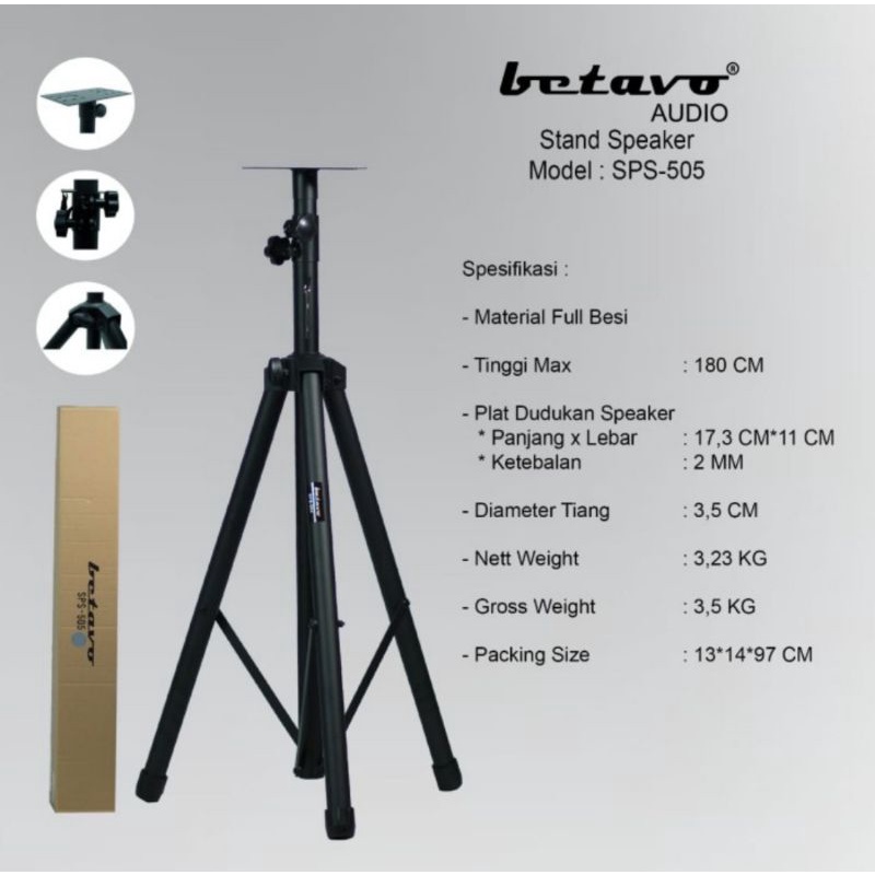 Stand Tripod Speaker Dudukan Speaker Bahan Full Besi Betavo SPS-55 isi 1pcs Original