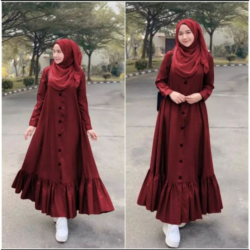 Gamis Pakaian Muslim Wanita Peoni Atasan Muslimah Modern Kekinian