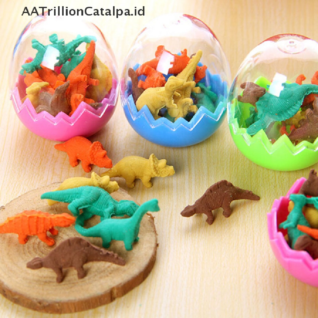 Aatrillioncatalpa 8pcs Penghapus Karet Bentuk Telur Dinosaurus Lucu Untuk Stationery Kantorsekolah