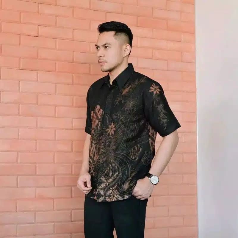 batik ndoromesem katun halus seling hitam lengan pendek furing