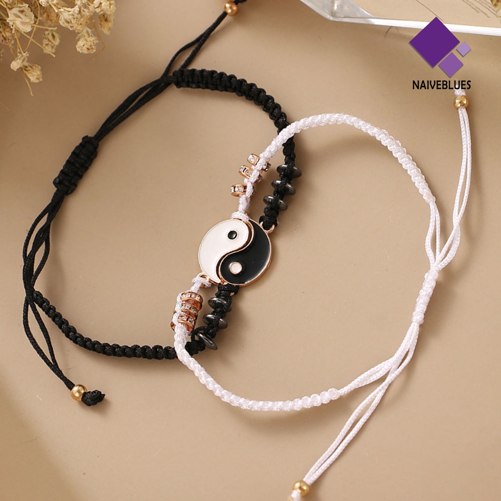 Naiveblue &gt; Gelang Tali Anyam Handmade Adjustable Dengan Liontin Tai Chi Untuk Pasangan / Pria / Wanita