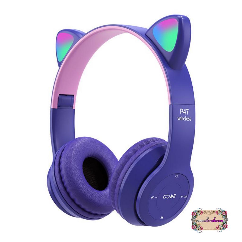 CAT EARS HEADSET headphone Hf bando telinga kucing P47m LED BANDO BLUETOOTH wireles RGB GAME HEADSET G-P47M LED WIRELESS super BASS SB5402