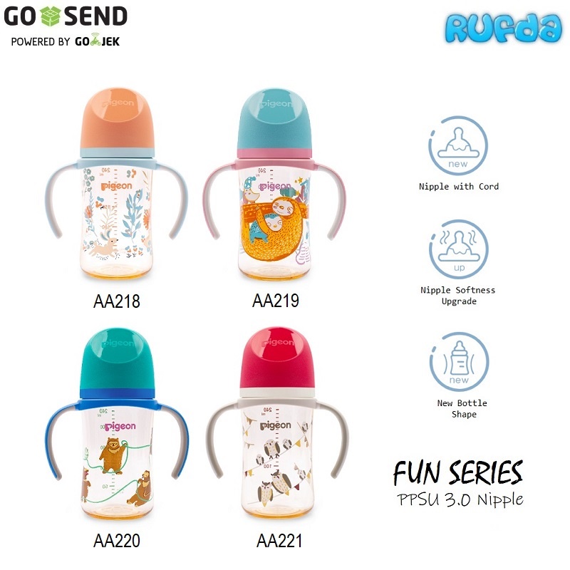 Pigeon 240ml PPSU Fun Series Bottle with Handle Nipple 3.0 SofTouch