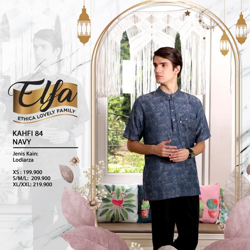 Kahfi 84 Navy by Ethica (Elfa 112) Koko / Kemeja Dewasa Remaja Lengan Pendek bahan Lodiarza