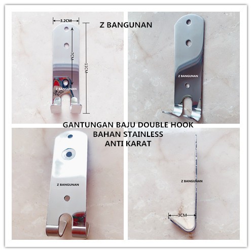 GANTUNGAN BAJU DOUBLE HOOK STAINLESS/HANGER/KAPSTOK 2 KAIT/GANTUNGAN BAJU STENLIS/GANTUNGAN BAJU