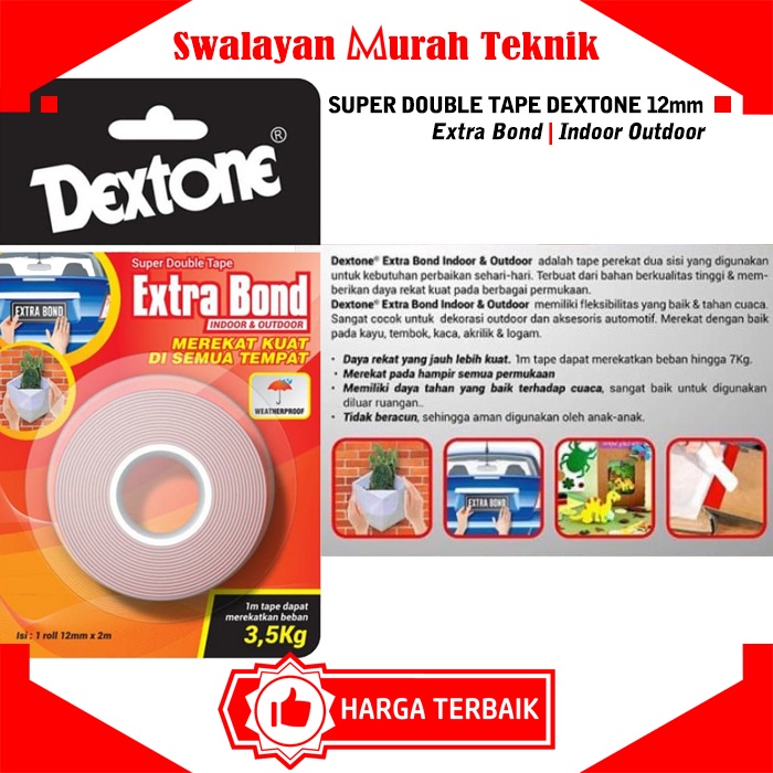 

Double Tape Outdoor Indoor DEXTONE 12MM Merah Extra Bond