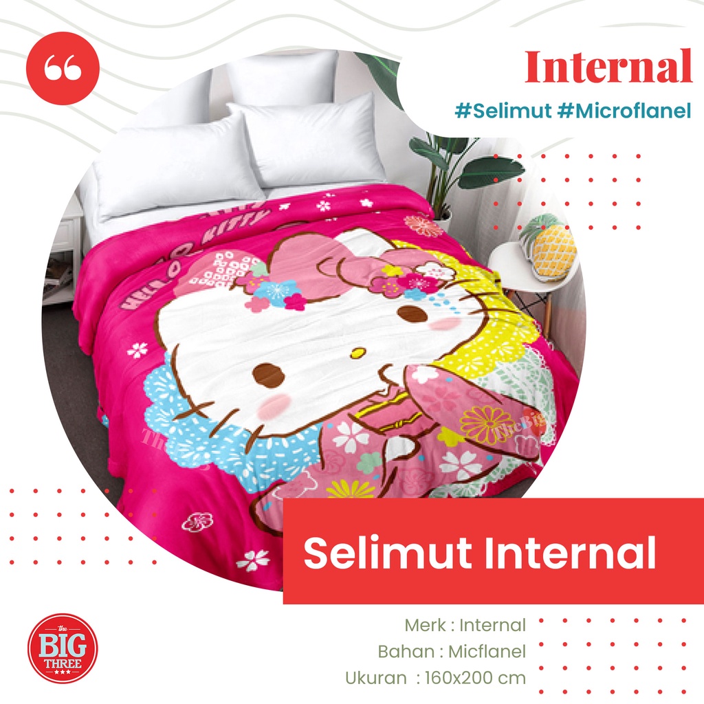 INTERNAL Selimut 160x200 Micro Flannel Pindi HK Sakura Tiger Aurora Kamala Nadine Sleeping Bear Thalia Paris Pink TBT