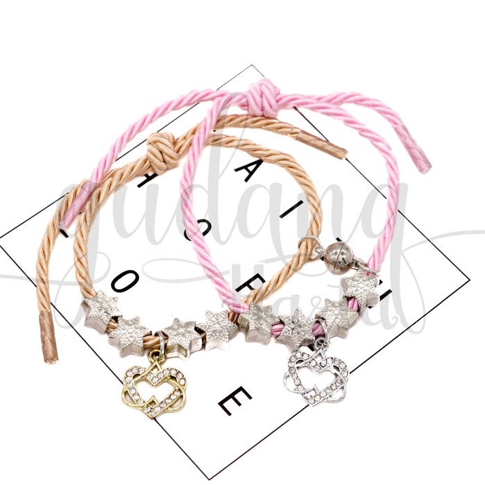GEMEZZ Gelang BFF Couple Set ISI 2 Sparkling Heart Bangle Motif Unik GG 205358