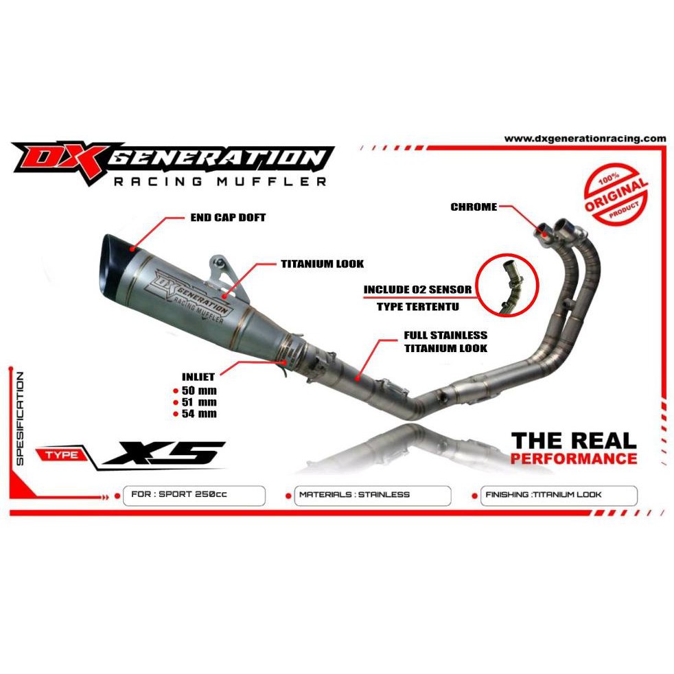 Knalpot racing Dx X5 Fullsystem Ninja 250 Fi Atau Carbu atau All New Ninja 250