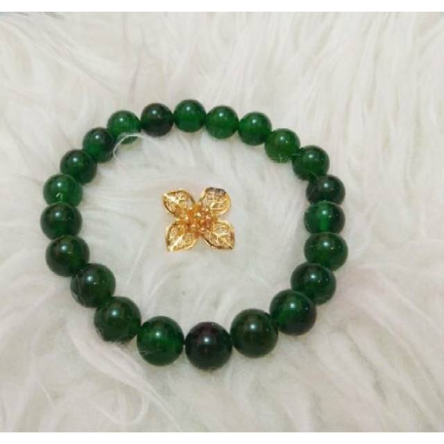 Gelang Batu Hijau Tua 8mm Elastis