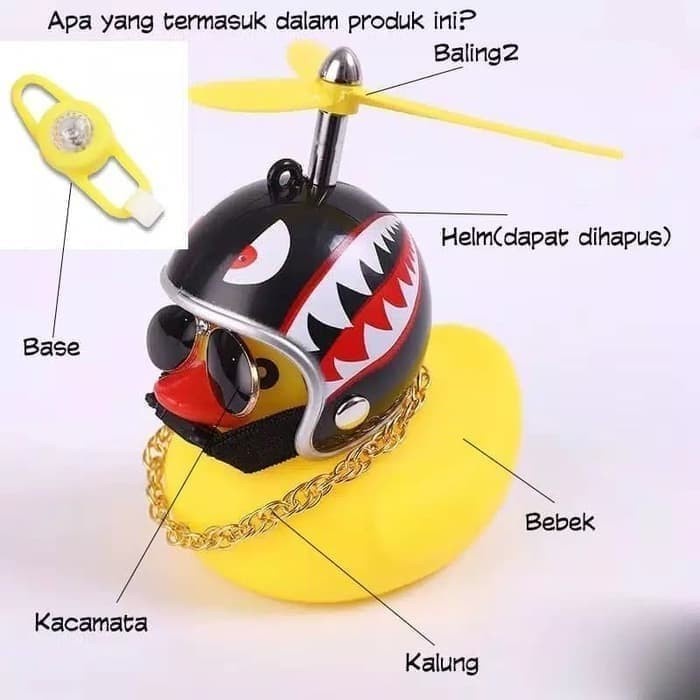 BEBEK KUNING PAKAI HELM DENGAN BALING LED AKSESORIS DEKORASI MOBIL DAN SEPEDA BELL / BEBEK BALING